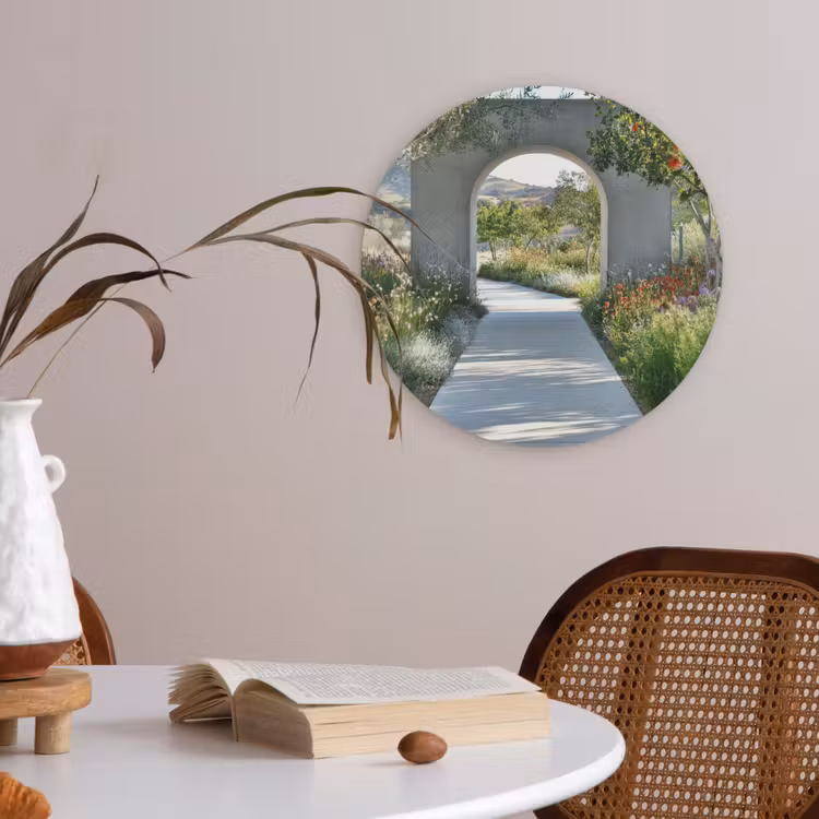 Doorkijk - Pad - Beton - Landschap Akoestische PET Vilt - Rond klein -sfeer3