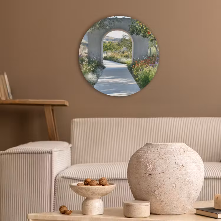 Doorkijk - Pad - Beton - Landschap Akoestische PET Vilt - Rond klein -sfeer1