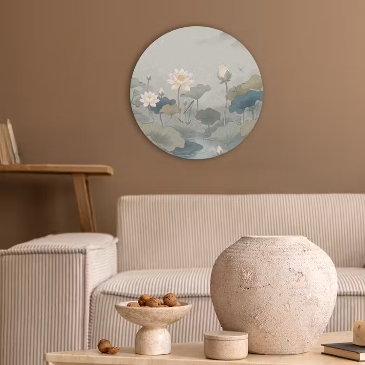 Lotus - Bloemen - Groen Akoestische PET Vilt - Rond klein -sfeer1