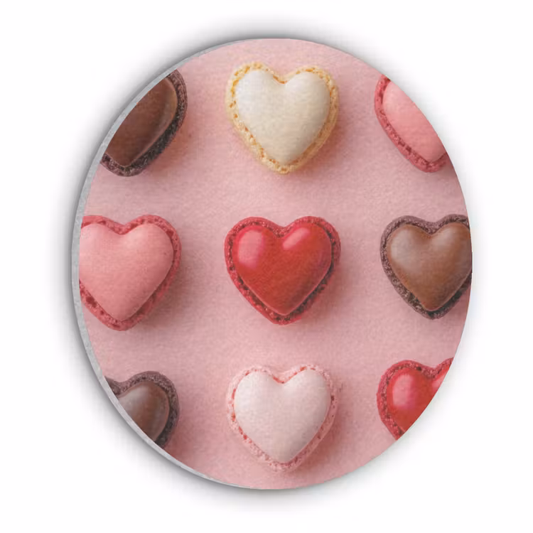 Macarons - Hartjes - Kleurrijk - Roze Akoestische PET Vilt - Rond klein -3d
