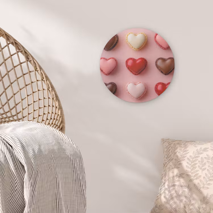 Macarons - Hartjes - Kleurrijk - Roze Akoestische PET Vilt - Rond klein -sfeer4