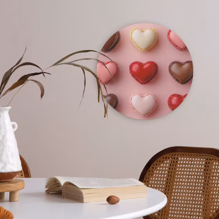 Macarons - Hartjes - Kleurrijk - Roze Akoestische PET Vilt - Rond klein -sfeer3