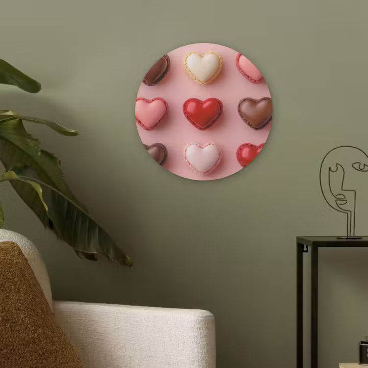 Macarons - Hartjes - Kleurrijk - Roze Akoestische PET Vilt - Rond klein -sfeer2