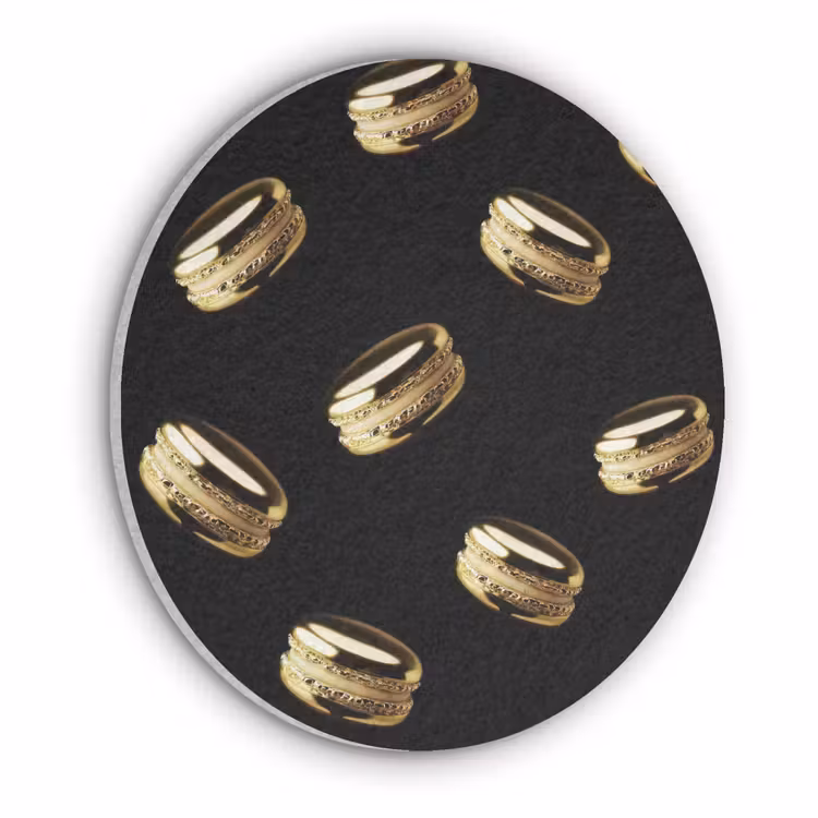 Macarons - Patroon - Goud - Zwart Akoestische PET Vilt - Rond klein -3d