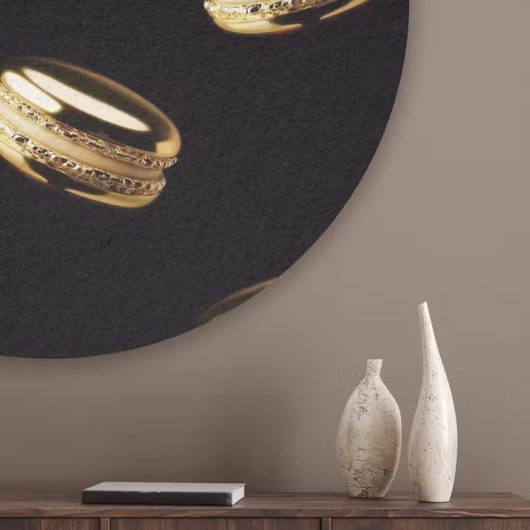 Macarons - Patroon - Goud - Zwart Akoestische PET Vilt - Rond klein -sfeer5_closeup