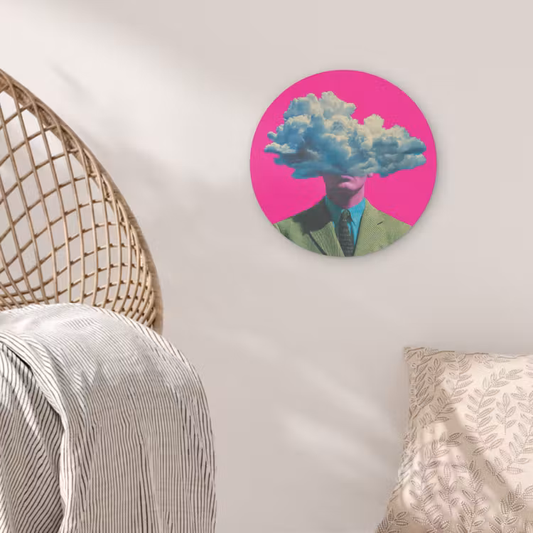 Man - Pak - Wolk - Roze Akoestische PET Vilt - Rond klein -sfeer4