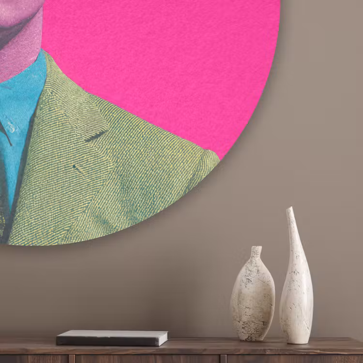 Man - Pak - Wolk - Roze Akoestische PET Vilt - Rond klein -sfeer5_closeup