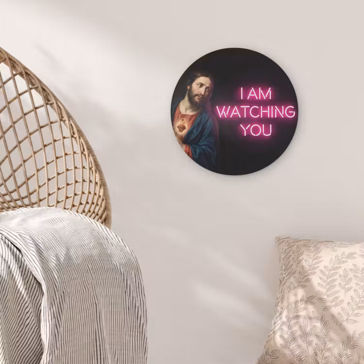 Man - Tekst - Neon Akoestische PET Vilt - Rond klein -sfeer4