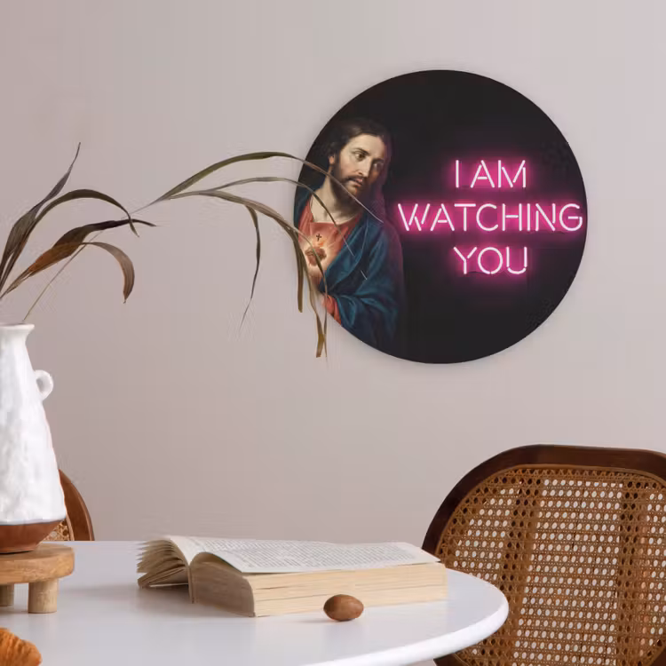 Man - Tekst - Neon Akoestische PET Vilt - Rond klein -sfeer3