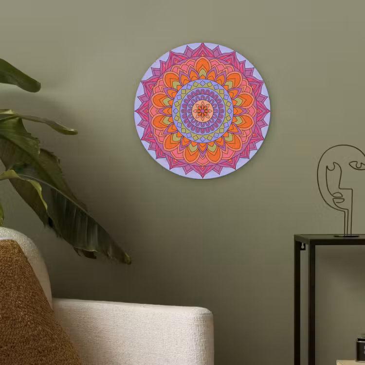 Mandala - Cirkel - Abstract - Kleurrijk - Patroon Akoestische PET Vilt - Rond klein -sfeer2