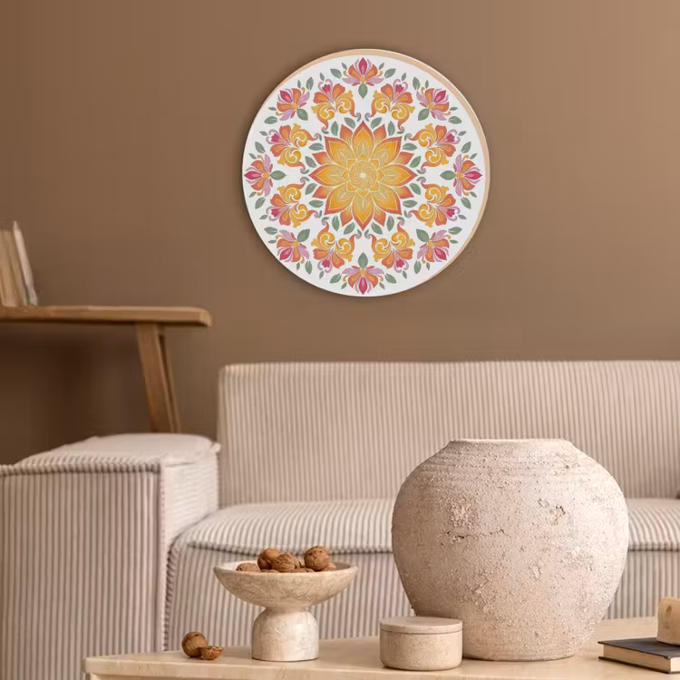 Mandala - Bloemen - Decoratie - Kleurrijk - Abstract Akoestische PET Vilt - Rond klein -sfeer1