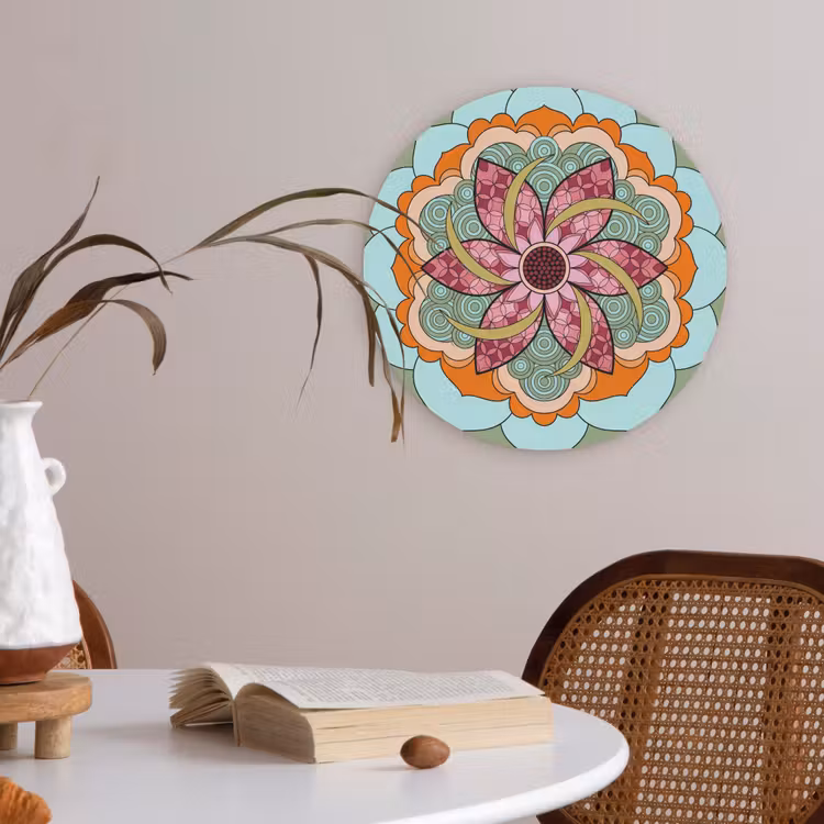 Mandala - Geometrisch - Kunst - Decoratief - Kleurrijk Akoestische PET Vilt - Rond klein -sfeer3