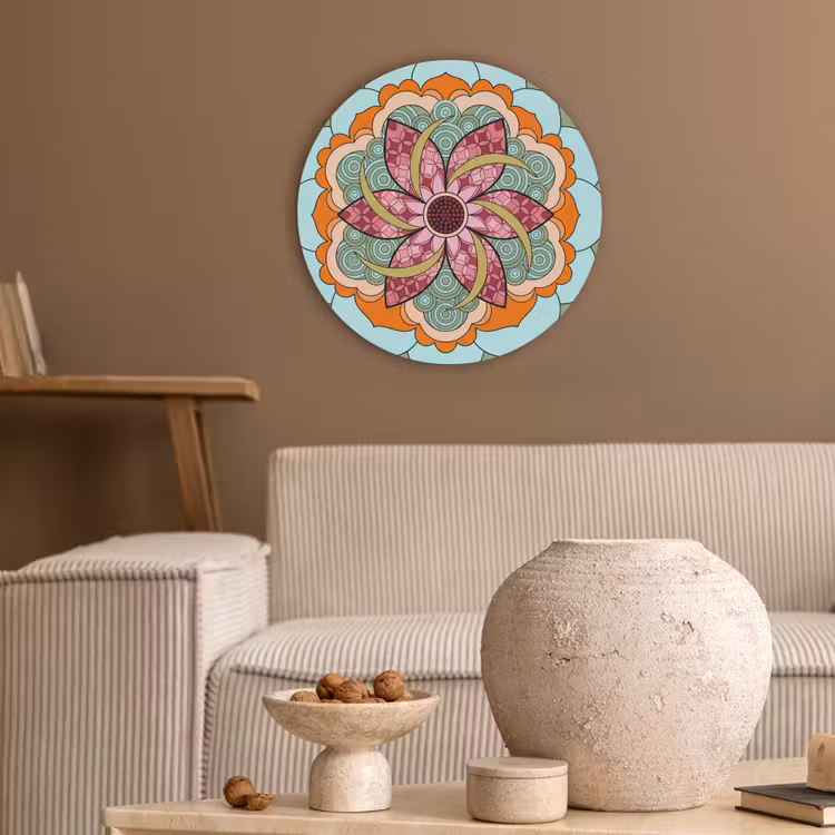 Mandala - Geometrisch - Kunst - Decoratief - Kleurrijk Akoestische PET Vilt - Rond klein -sfeer1
