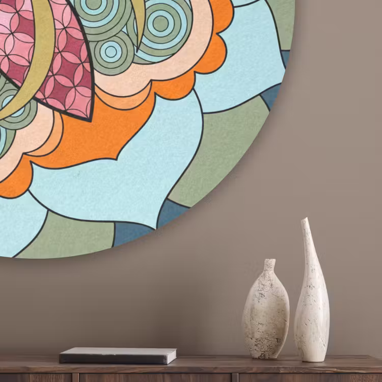 Mandala - Geometrisch - Kunst - Decoratief - Kleurrijk Akoestische PET Vilt - Rond klein -sfeer5_closeup