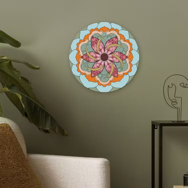 Mandala - Geometrisch - Kunst - Decoratief - Kleurrijk Akoestische PET Vilt - Rond klein -sfeer2
