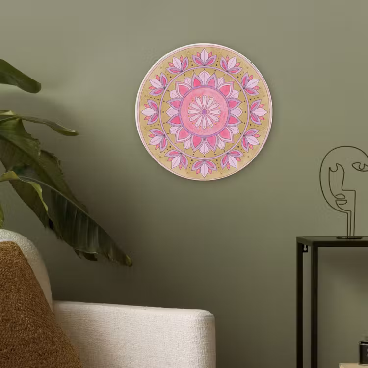 Mandala - Patroon - Kunst - Aquarel - Roze Akoestische PET Vilt - Rond klein -sfeer2