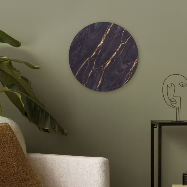 Marmer - Gouden aders - Abstract - Zwart Akoestische PET Vilt - Rond klein -sfeer2
