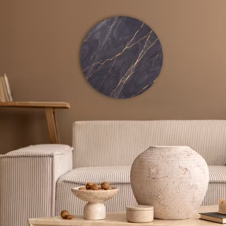 Marmer - Goudaders - Abstract - Modern - Zwart Akoestische PET Vilt - Rond klein -sfeer1