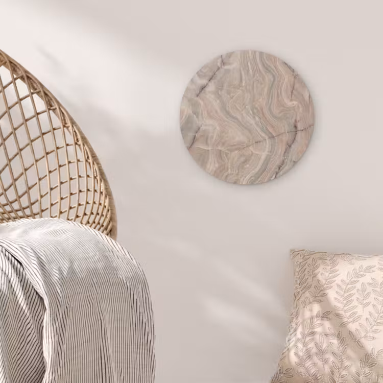 Marmer - Patroon - Abstract - Beige - Groen Akoestische PET Vilt - Rond klein -sfeer4