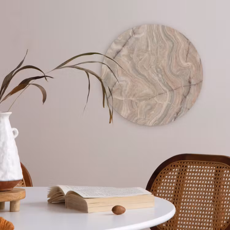Marmer - Patroon - Abstract - Beige - Groen Akoestische PET Vilt - Rond klein -sfeer3
