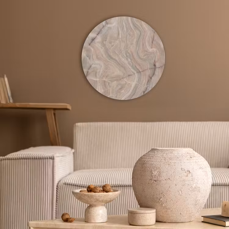 Marmer - Patroon - Abstract - Beige - Groen Akoestische PET Vilt - Rond klein -sfeer1