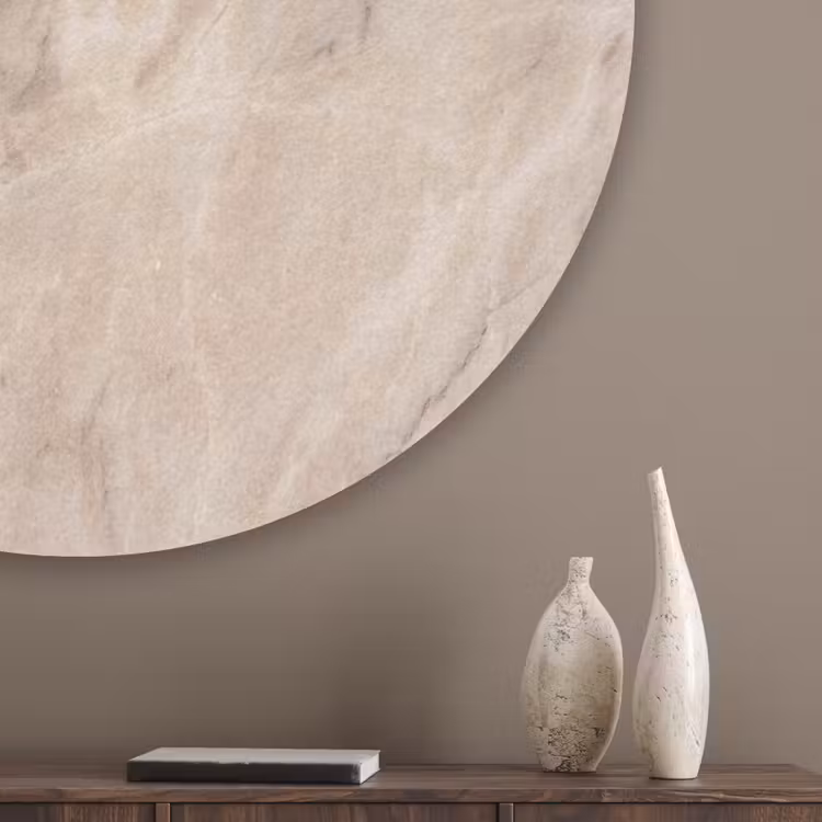Marmer - Patroon - Abstract - Modern - Beige Akoestische PET Vilt - Rond klein -sfeer5_closeup