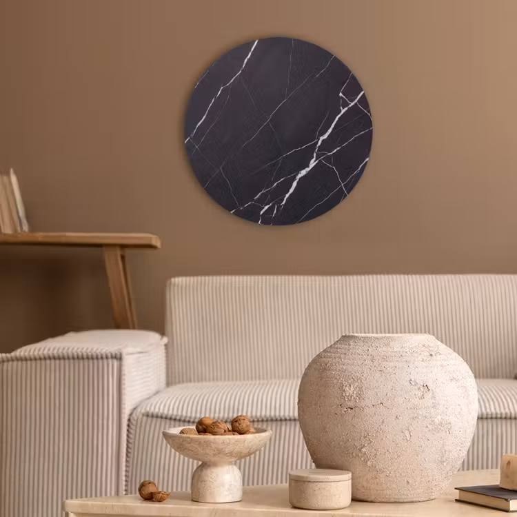 Marmer - Patroon - Abstract - Modern - Zwart Akoestische PET Vilt - Rond klein -sfeer1