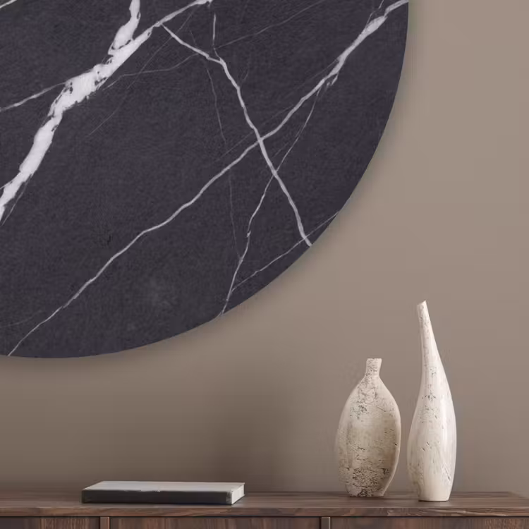 Marmer - Patroon - Abstract - Modern - Zwart Akoestische PET Vilt - Rond klein -sfeer5_closeup