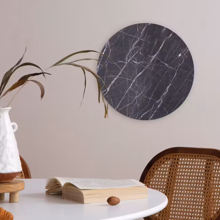 Marmer - Patroon - Modern - Zwart - Wit Akoestische PET Vilt - Rond klein -sfeer3