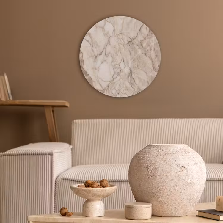 Marmer - Aderen - Textuur - Beige - Modern Akoestische PET Vilt - Rond klein -sfeer1