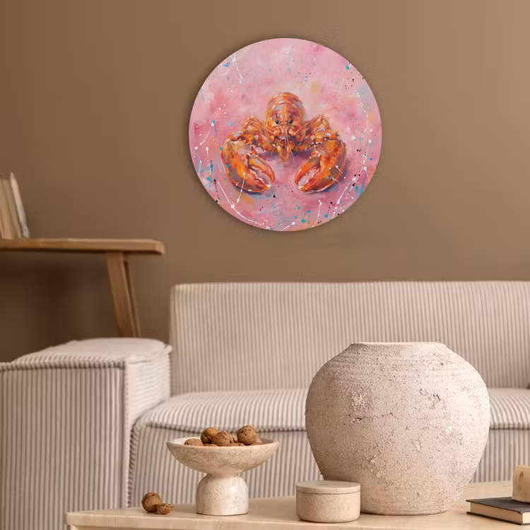 Zeeleven - Kreeft - Spatters - Abstract - Roze Akoestische PET Vilt - Rond klein -sfeer1
