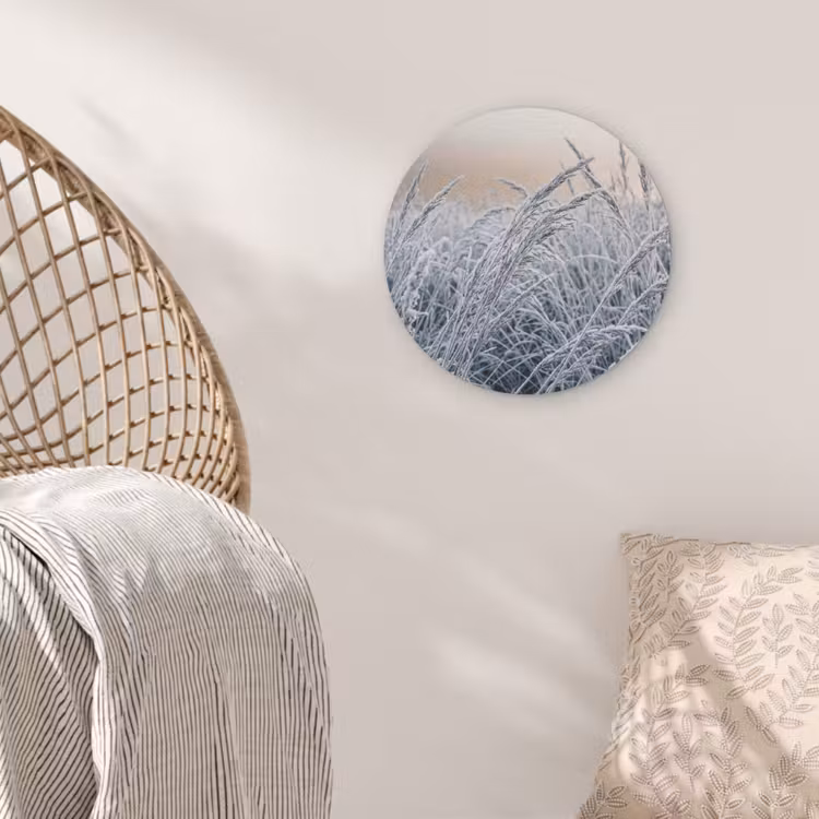 Rijp - Gras - Kristallen - Winter - Minimalistisch Akoestische PET Vilt - Rond klein -sfeer4