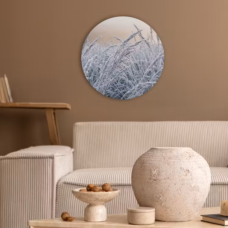 Rijp - Gras - Kristallen - Winter - Minimalistisch Akoestische PET Vilt - Rond klein -sfeer1