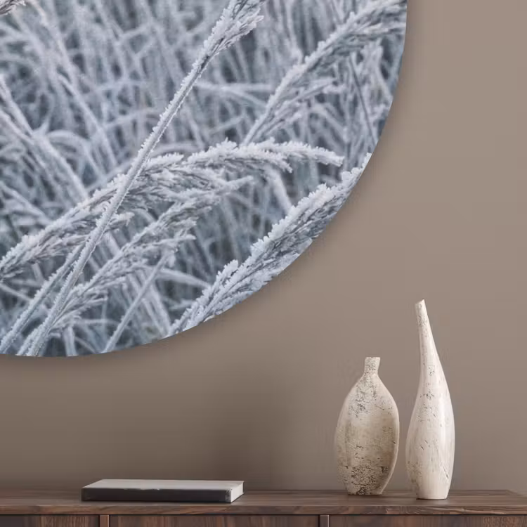 Rijp - Gras - Kristallen - Winter - Minimalistisch Akoestische PET Vilt - Rond klein -sfeer5_closeup