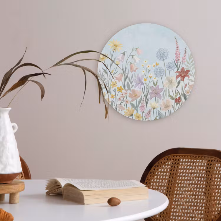 Weidebloemen - Illustratie - Kleurrijk Akoestische PET Vilt - Rond klein -sfeer3