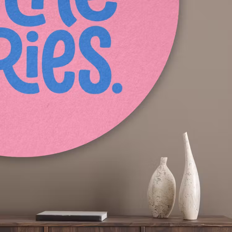 Memories - Roze - Blauw - Quote Akoestische PET Vilt - Rond klein -sfeer5_closeup