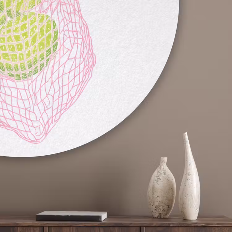 Netzakje - Roze - Illustratie - Limoenen Akoestische PET Vilt - Rond klein -sfeer5_closeup