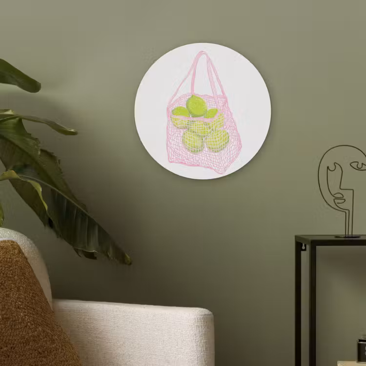 Netzakje - Roze - Illustratie - Limoenen Akoestische PET Vilt - Rond klein -sfeer2