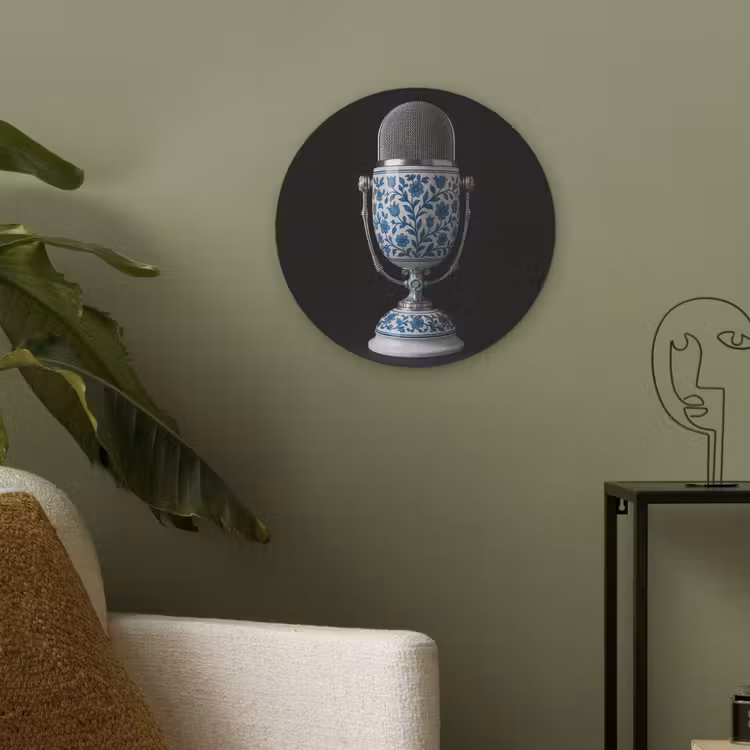 Microfoon - Delfts blauw - Muziek Akoestische PET Vilt - Rond klein -sfeer2