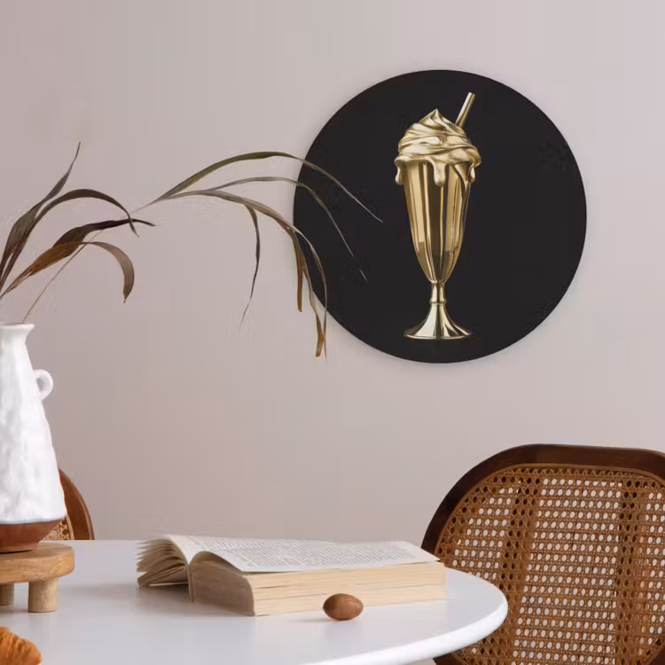 Milkshake - Goud - Drinken - Zwart Akoestische PET Vilt - Rond klein -sfeer3