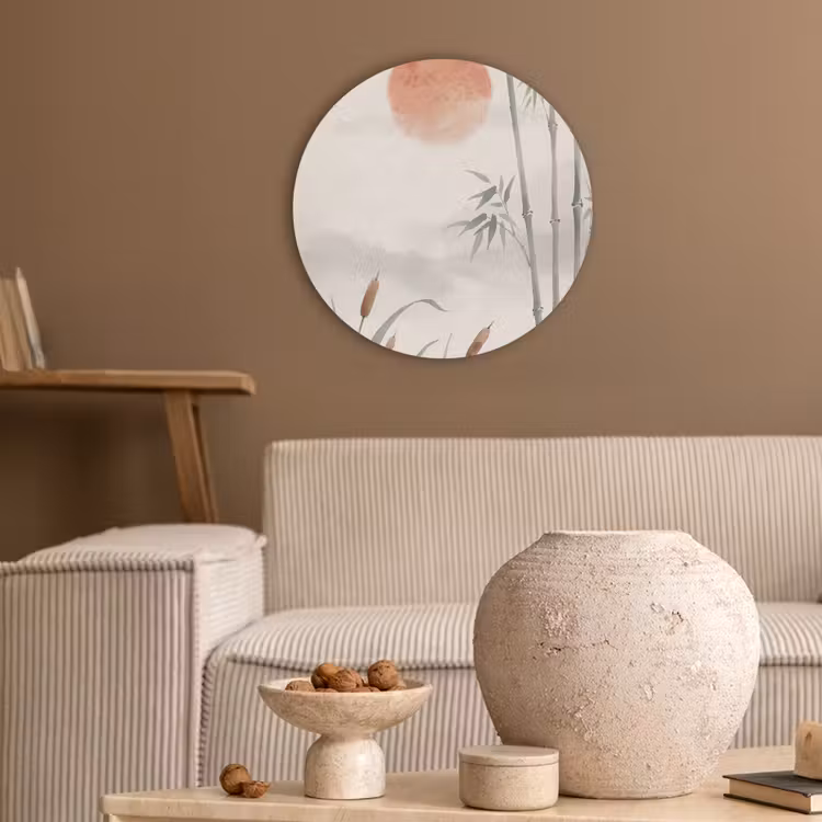 Minimalistisch - Bamboe - Groen Akoestische PET Vilt - Rond klein -sfeer1