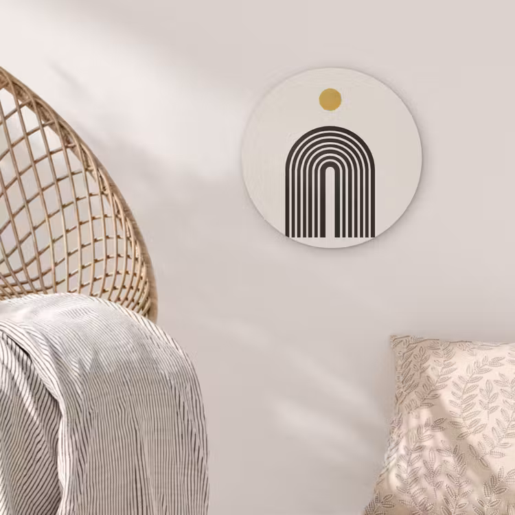 Minimalistisch - Zwarte boog - Gouden cirkel Akoestische PET Vilt - Rond klein -sfeer4