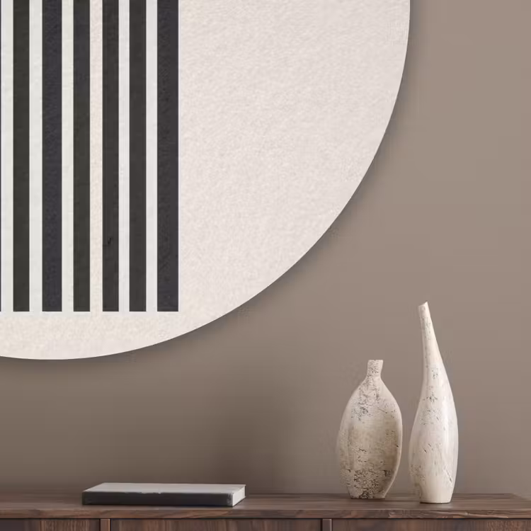 Minimalistisch - Zwarte boog - Gouden cirkel Akoestische PET Vilt - Rond klein -sfeer5_closeup