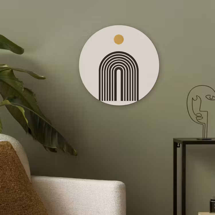 Minimalistisch - Zwarte boog - Gouden cirkel Akoestische PET Vilt - Rond klein -sfeer2