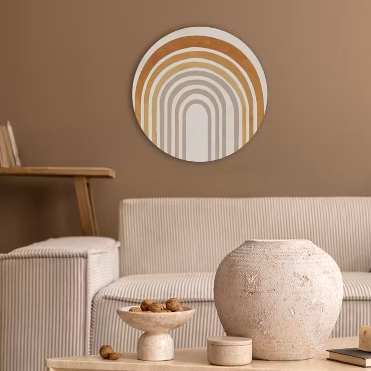 Minimalistisch - Boog - Lijnen - Beige Akoestische PET Vilt - Rond klein -sfeer1