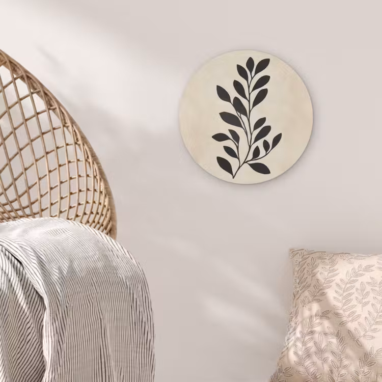 Minimalistisch - Tak - Bladeren - Zwart Akoestische PET Vilt - Rond klein -sfeer4