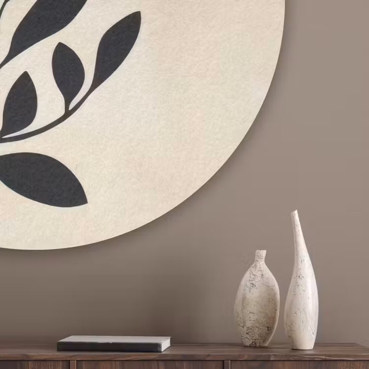 Minimalistisch - Tak - Bladeren - Zwart Akoestische PET Vilt - Rond klein -sfeer5_closeup