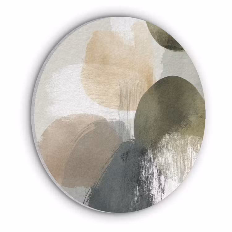 Minimalistisch - Cirkels - Penseelstreken - Beige Akoestische PET Vilt - Rond klein -3d