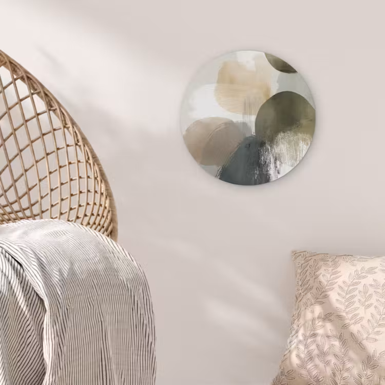 Minimalistisch - Cirkels - Penseelstreken - Beige Akoestische PET Vilt - Rond klein -sfeer4