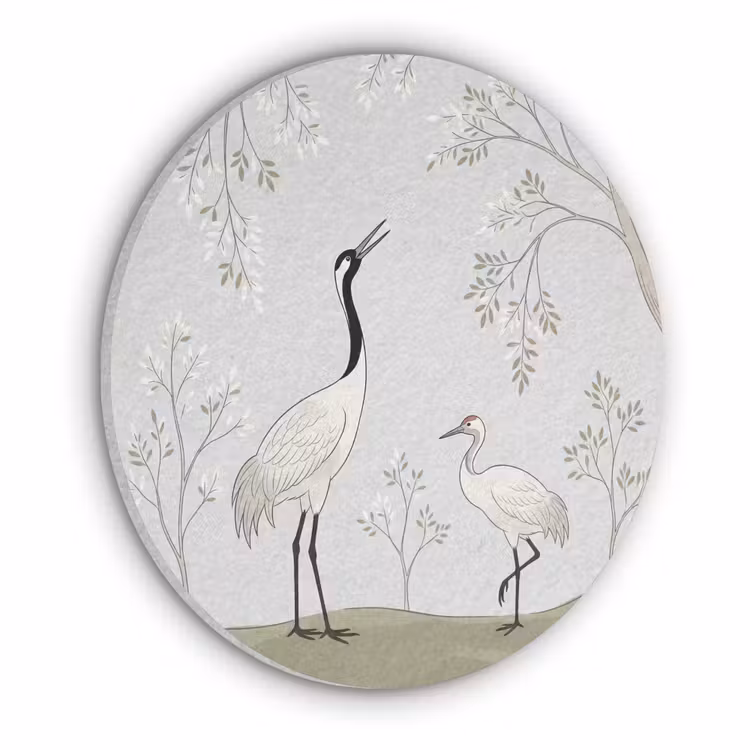 Minimalistisch - Kraanvogels - Blauw Akoestische PET Vilt - Rond klein -3d